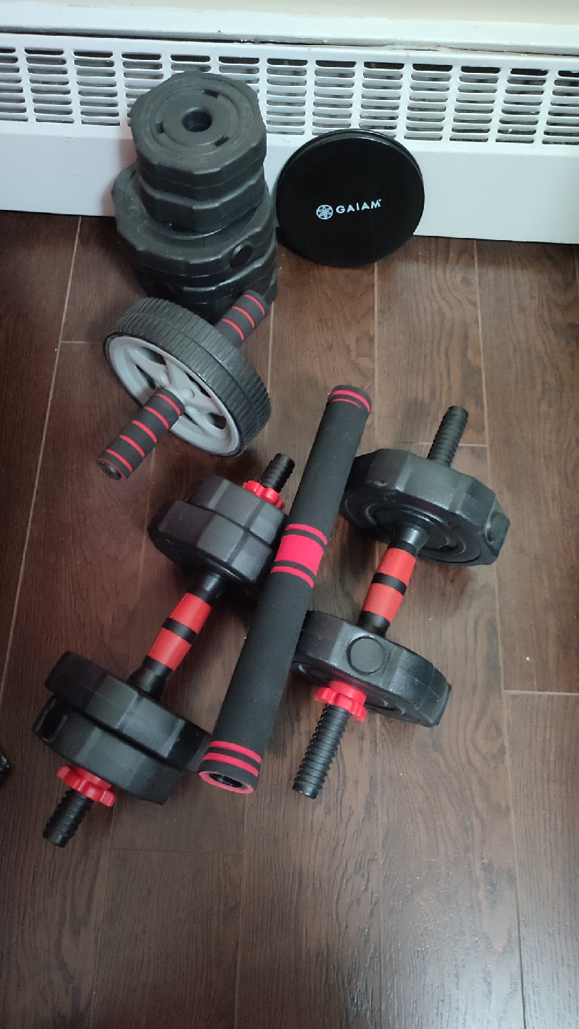 Ab Wheel, Dumbbells, & Weight Plates