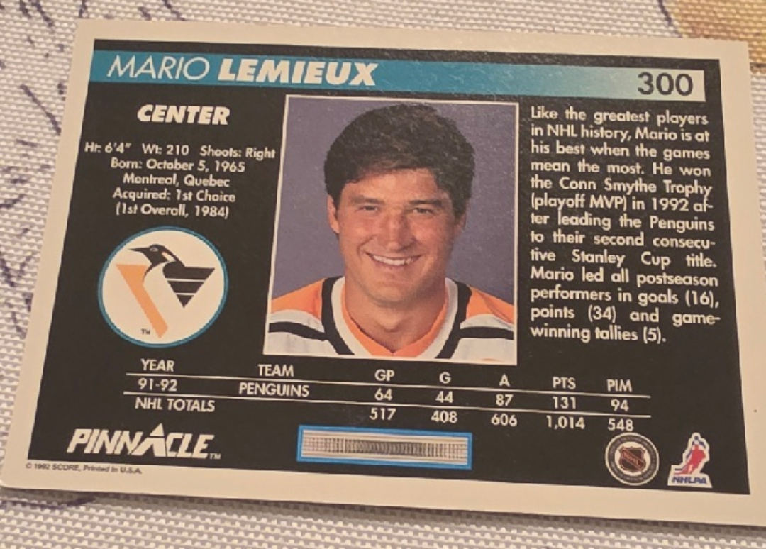 Mario Lemieux Pinnacle Hockey Card - photo 2