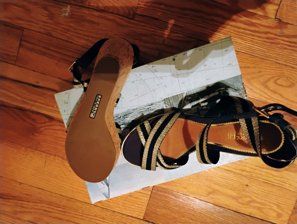 Sperry Navy & Gold Wedge Sandals - photo 4