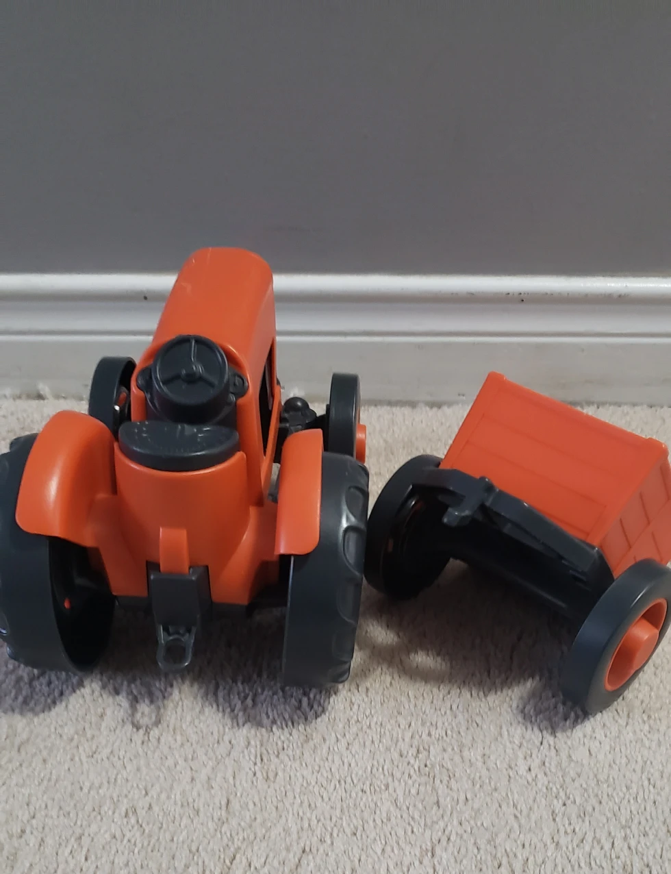 Orange Plastic Toy Tractor with Trailer - photo 3