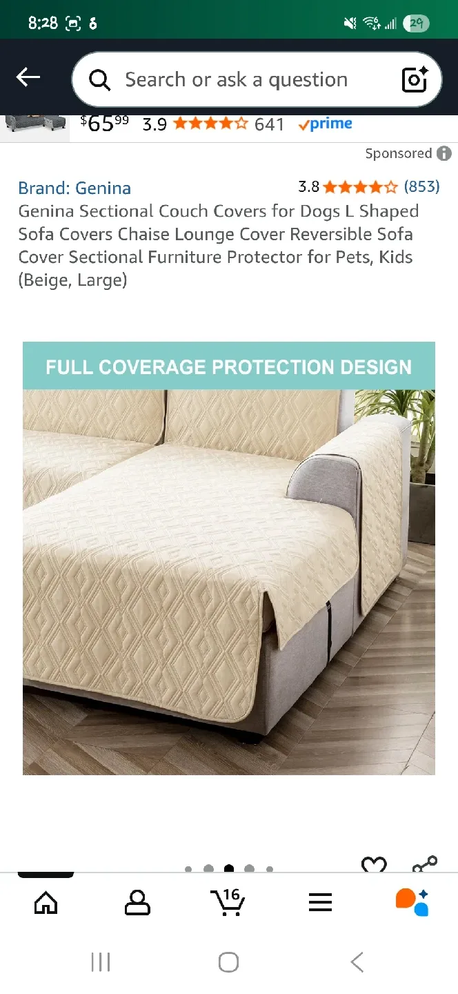 Genina Sectional Couch Covers for Dogs L Shaped Sofa Covers image indicator(7)