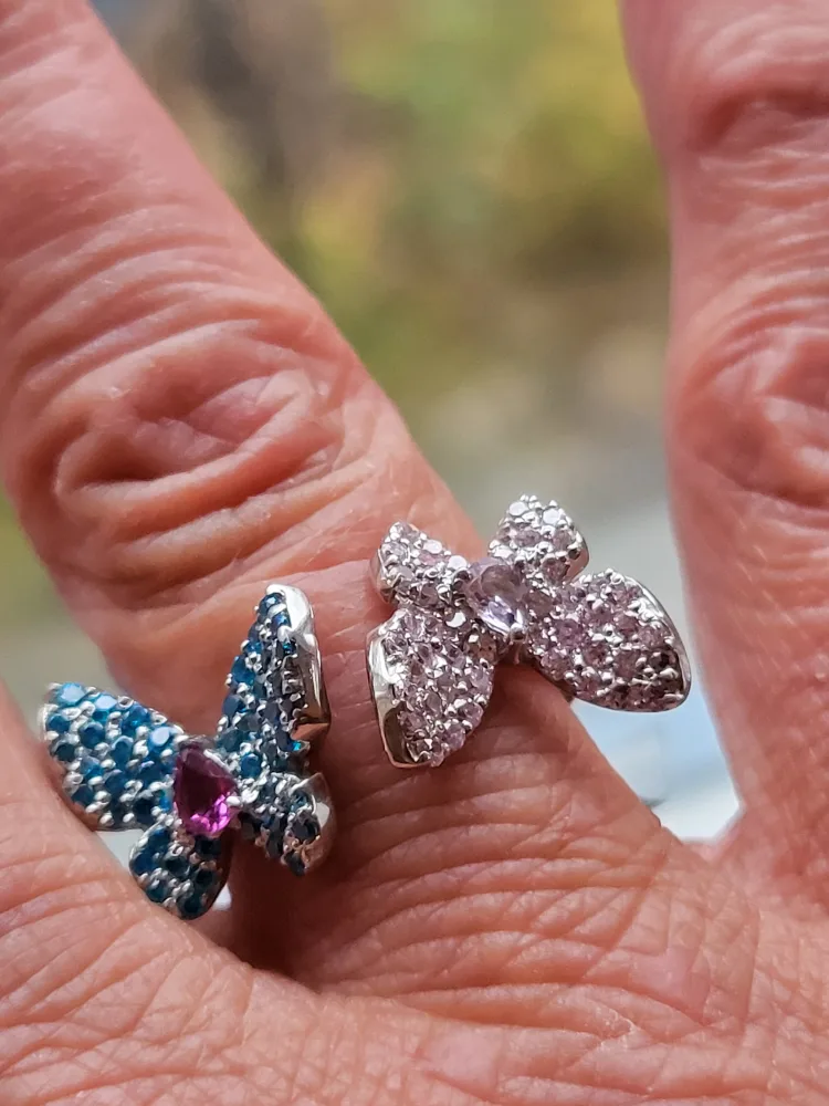 NEW Silver Butterfly Ring - Blue & Silver Gemstones thumbnail