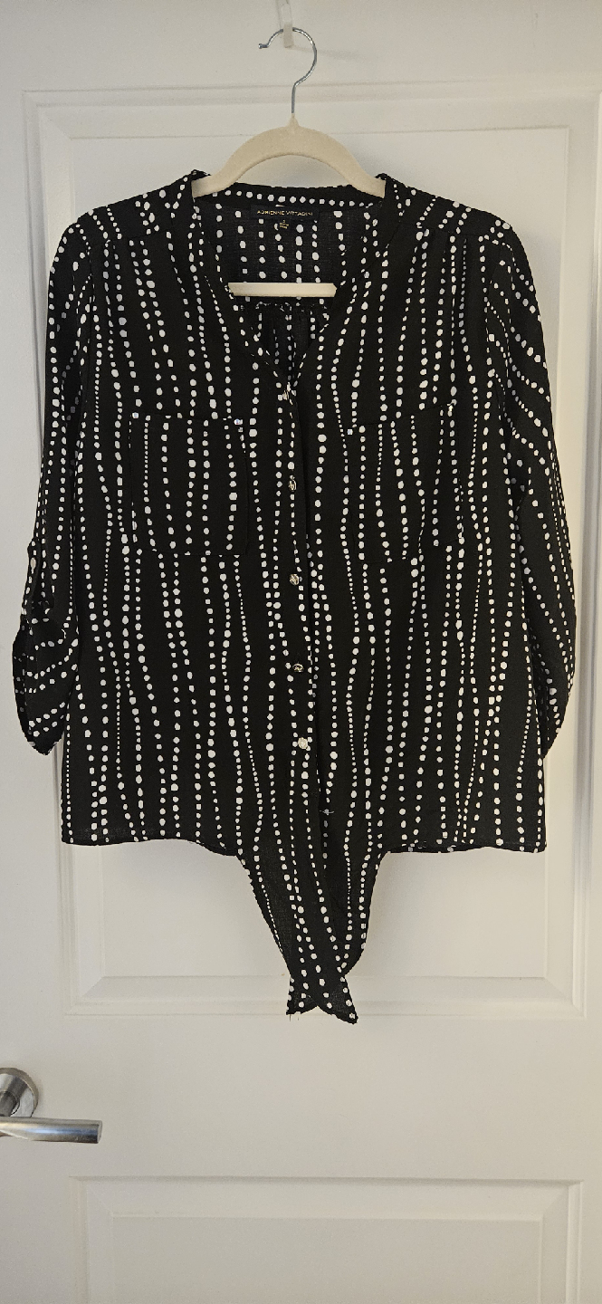 Adrienne Vittadini Black & White Tie-Front Blouse - Size S