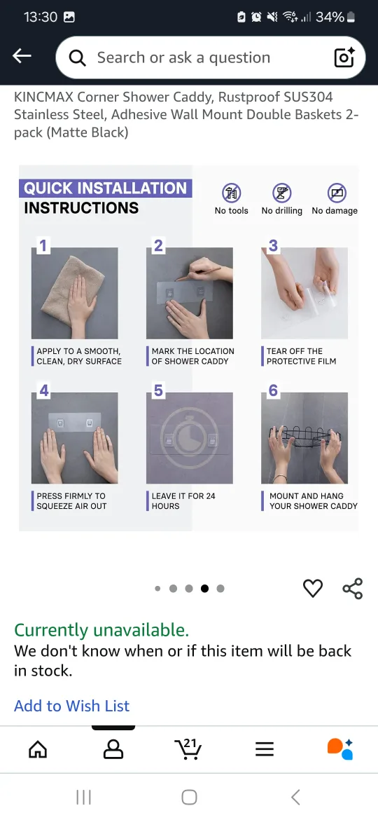 KINCMAX Corner Shower Caddy - Matte Black image indicator(6)