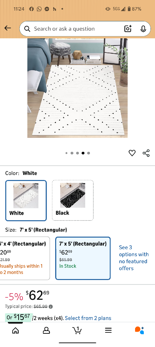 White 7' x 5' Rectangular Area Rug - photo 4