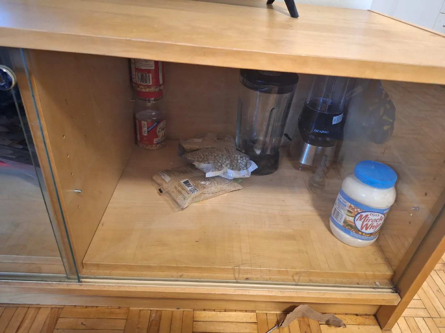 Light Wood TV Stand with Sliding Glass Doors image indicator(4)