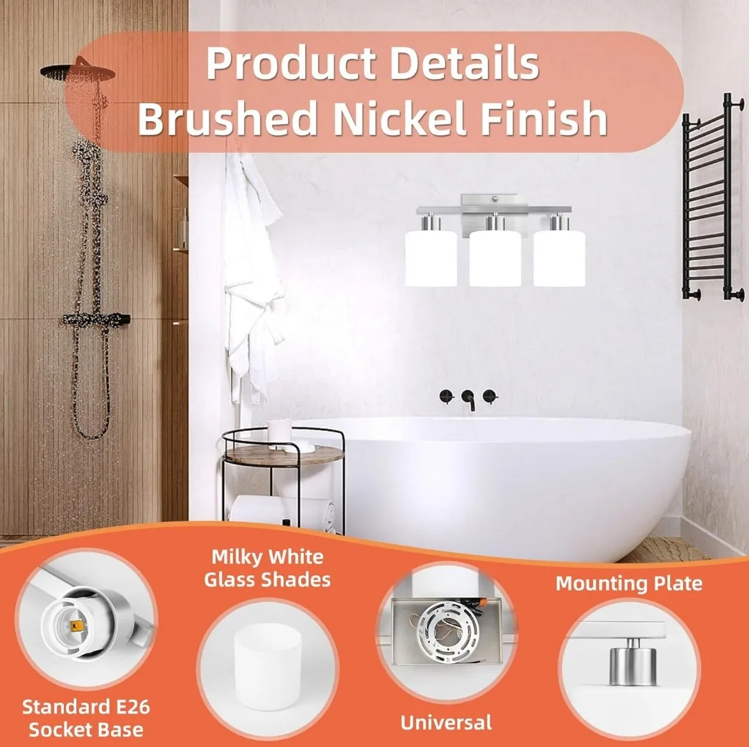 CANMEIJIA 3-Light Bathroom Vanity Light - Brushed Nickel image indicator(2)