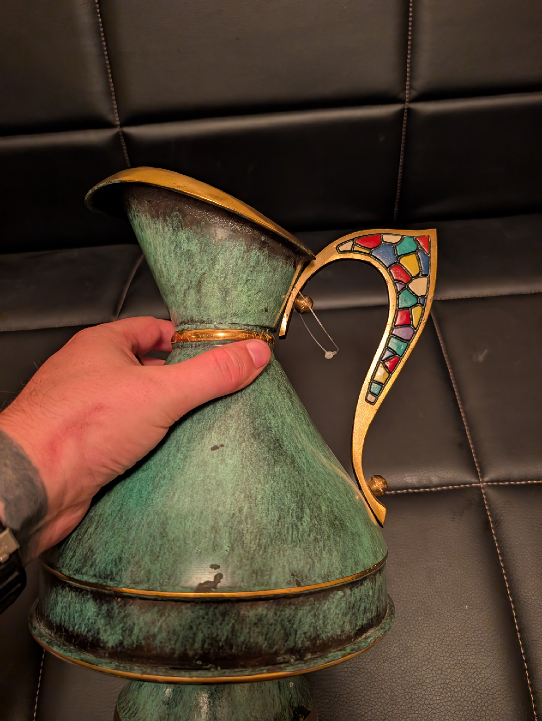vintage dayagi verdigris green brass pitcher - photo 3