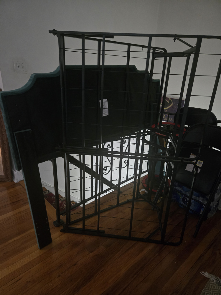 Green Velvet Headboard & Metal Bed Frame - photo 2