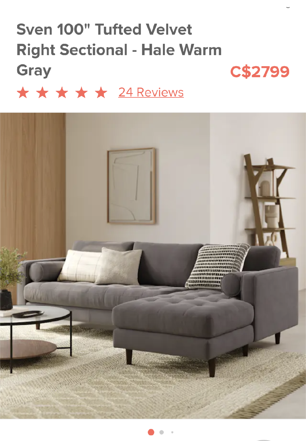 New in Box Right Sectional - Gray-  one side only