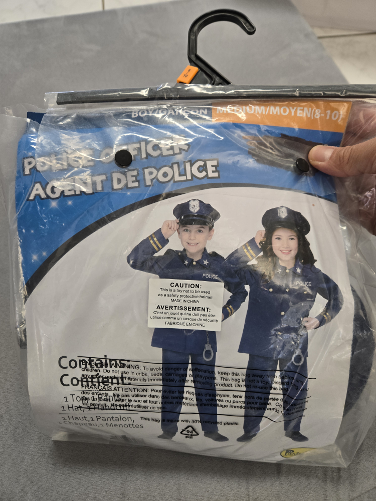 Kids halloween costume police officer 4pcs medium 8 to 10