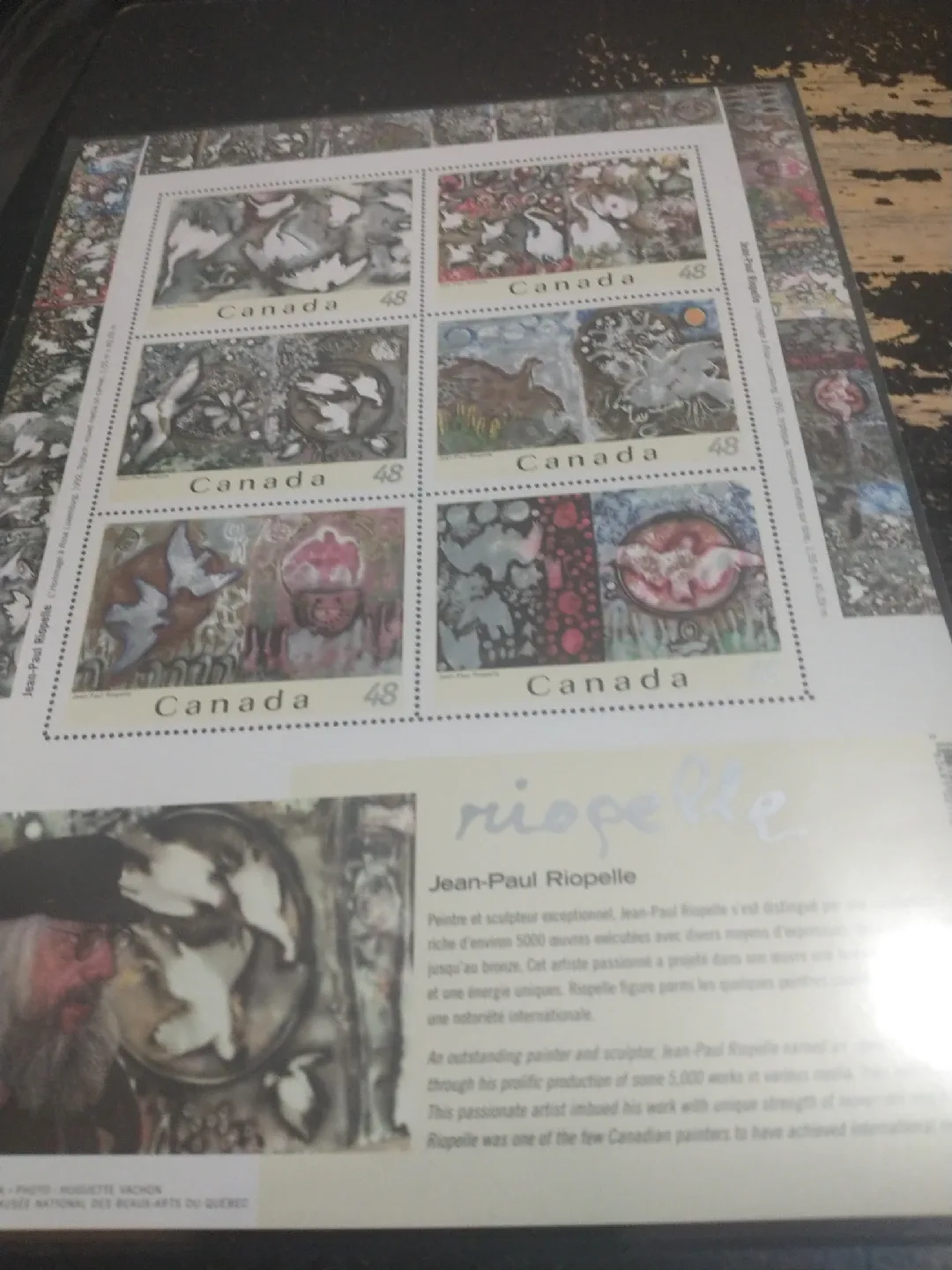 SOLD1992 Jean-Paul Riopelle Canada souvenir sheet image indicator(3)