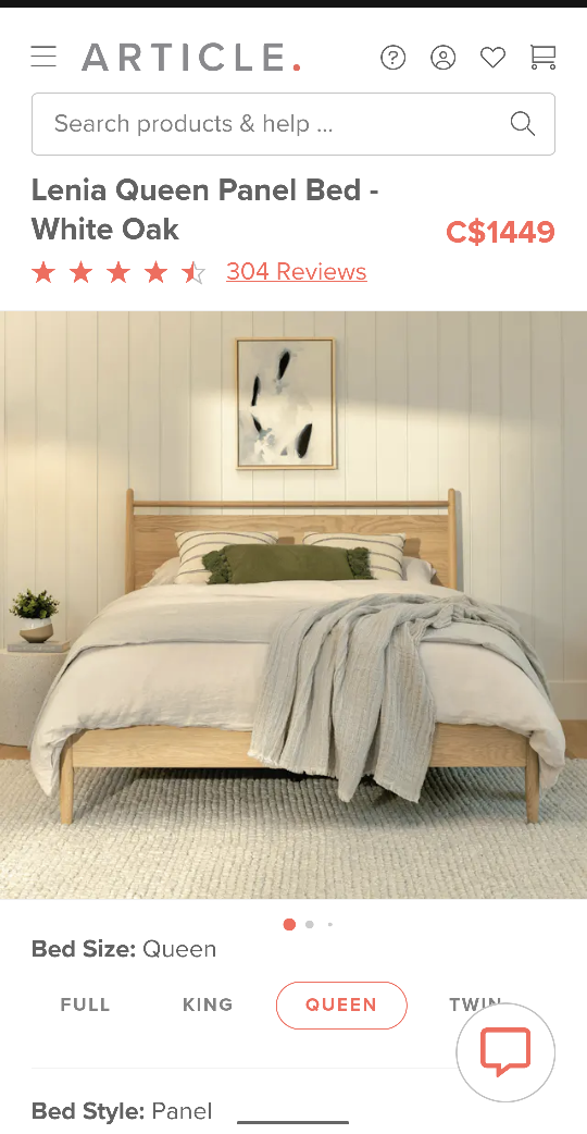 NEW head board only Article Lenia Queen Panel Bed - White Oak