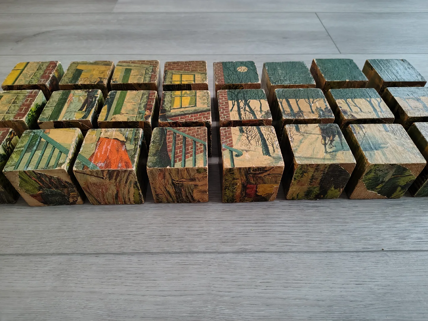 Very Nice, Very Vintage Wooden Puzzle Picture Blocks.