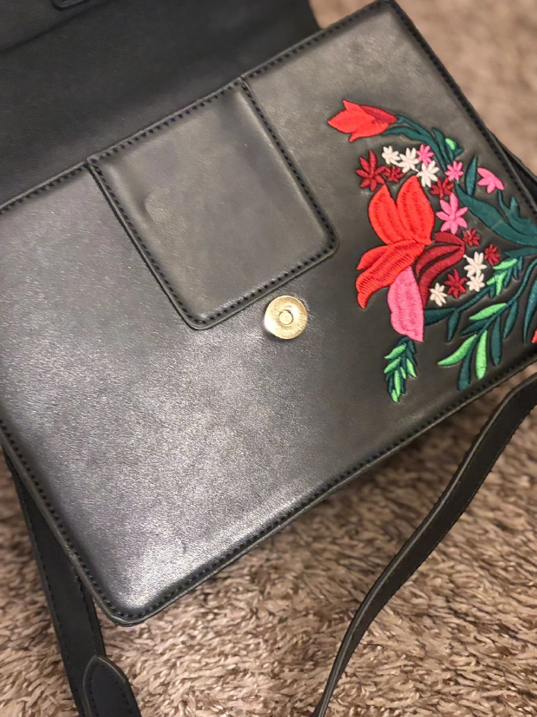 Floral Embroidered Black Crossbody Bag - photo 4
