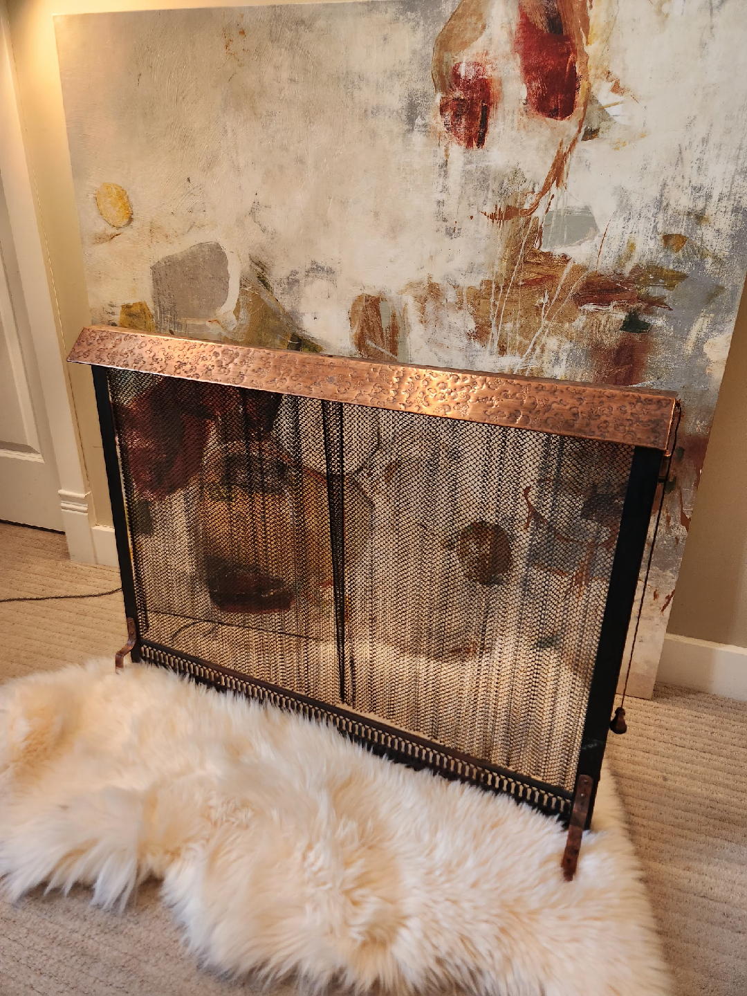 FREE STANDING Fireplace Screen with Copper Trim, 1970's style! - photo 4