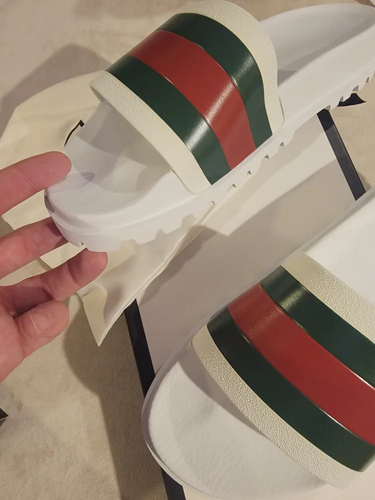 Gucci Slides - White  Green Red with Stripe 11in image indicator(2)