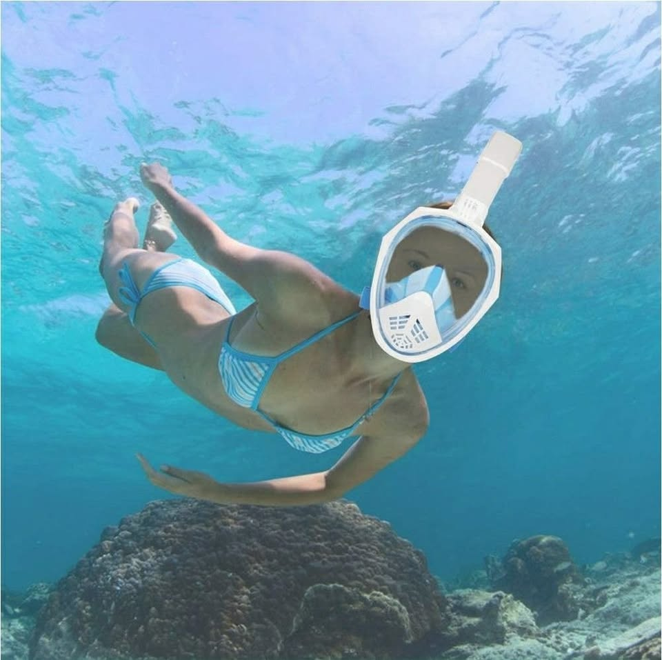 Full Face Snorkel Mask 180° Panoramic View Snorkel Mask (White) - photo 2