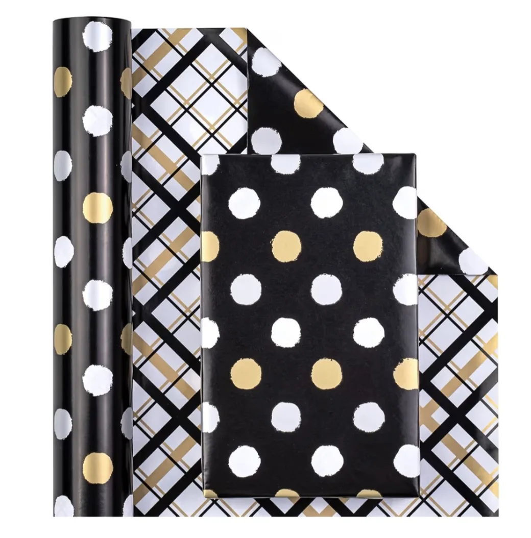 Reversible Black and Gold Polka Dot Wrapping Paper 17inx33ft image indicator(4)
