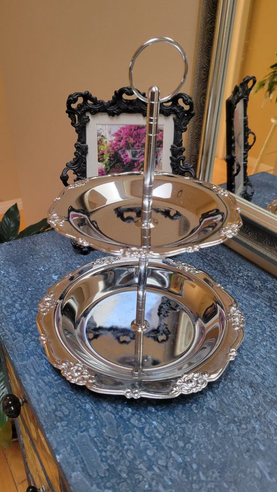 Timeless Elegant Two-Tiered Silver Serving Tray