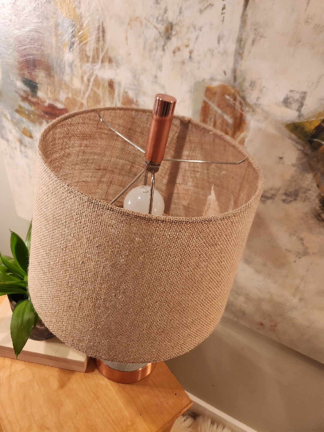 modern minimalist copper and stone. burlap shade lamp - photo 4