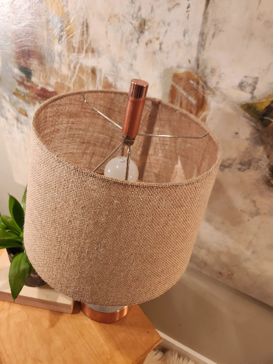 modern minimalist copper and stone. burlap shade lamp image indicator(4)