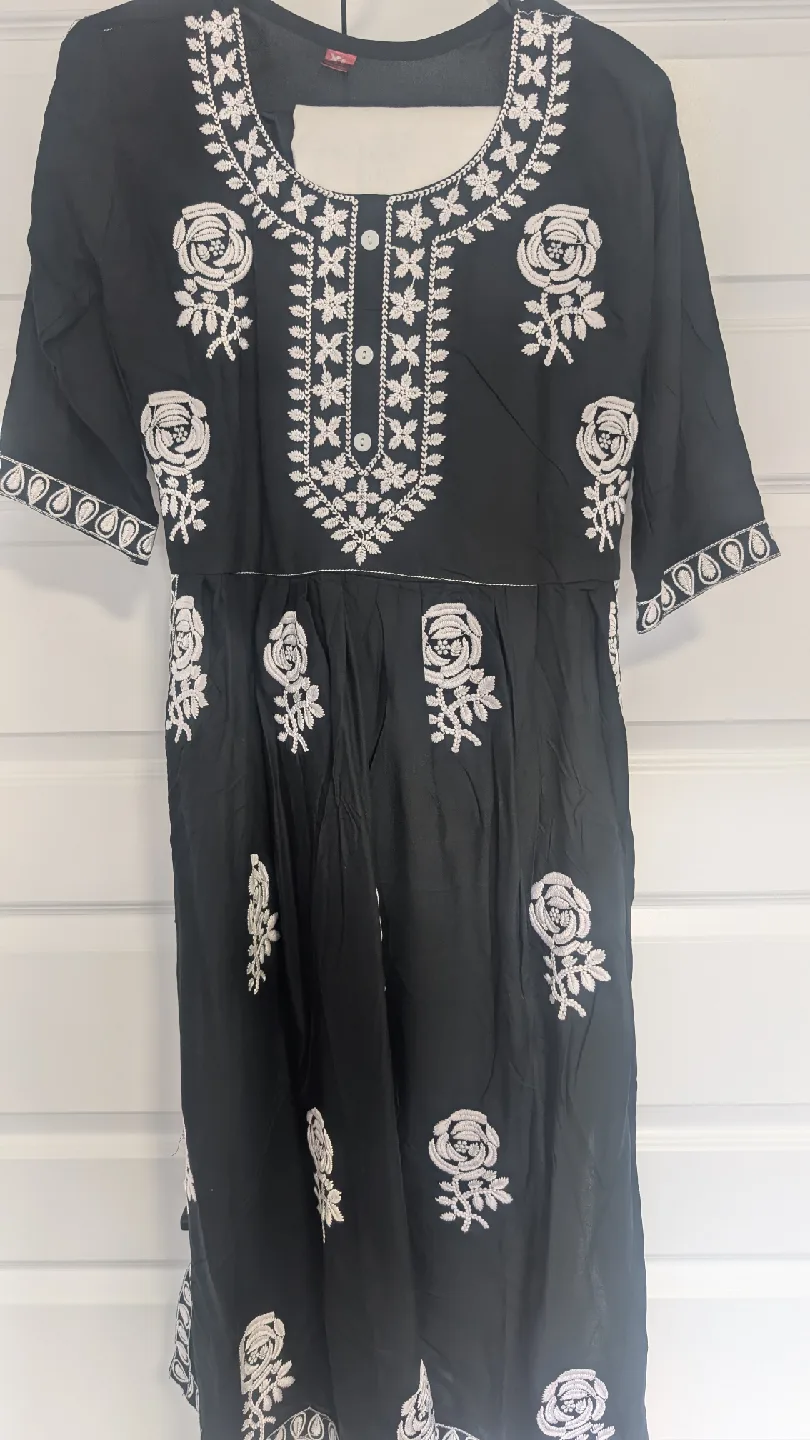 Black Chiknari Embroidered Kurti Set