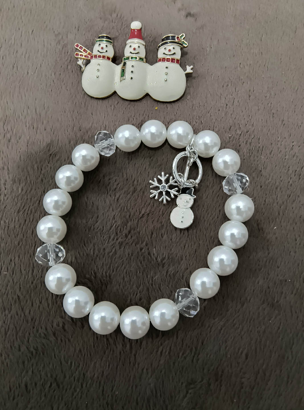 Pearl & Crystal Snowman Bracelet