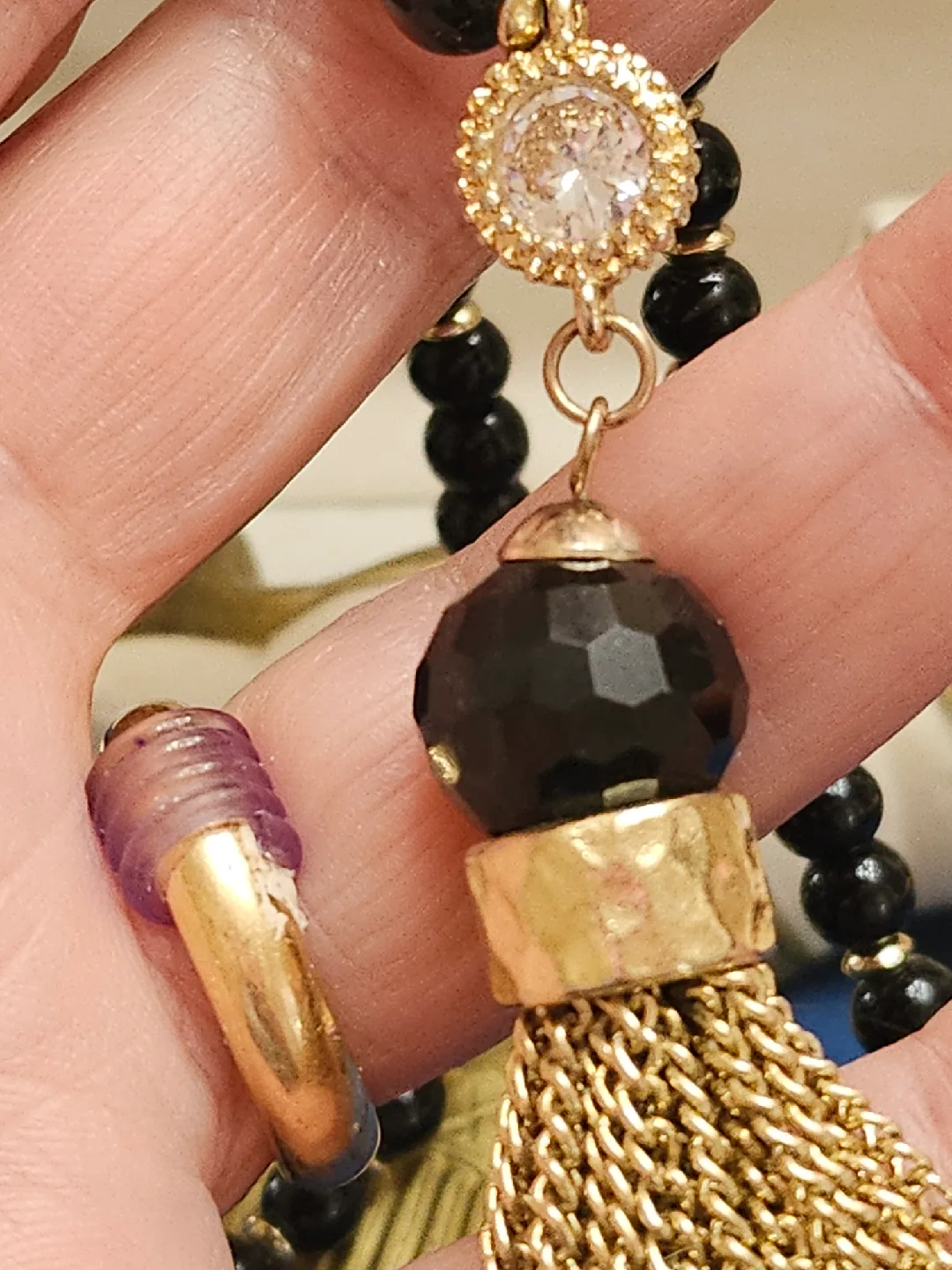 Black Beaded Tassel Necklace image indicator(5)