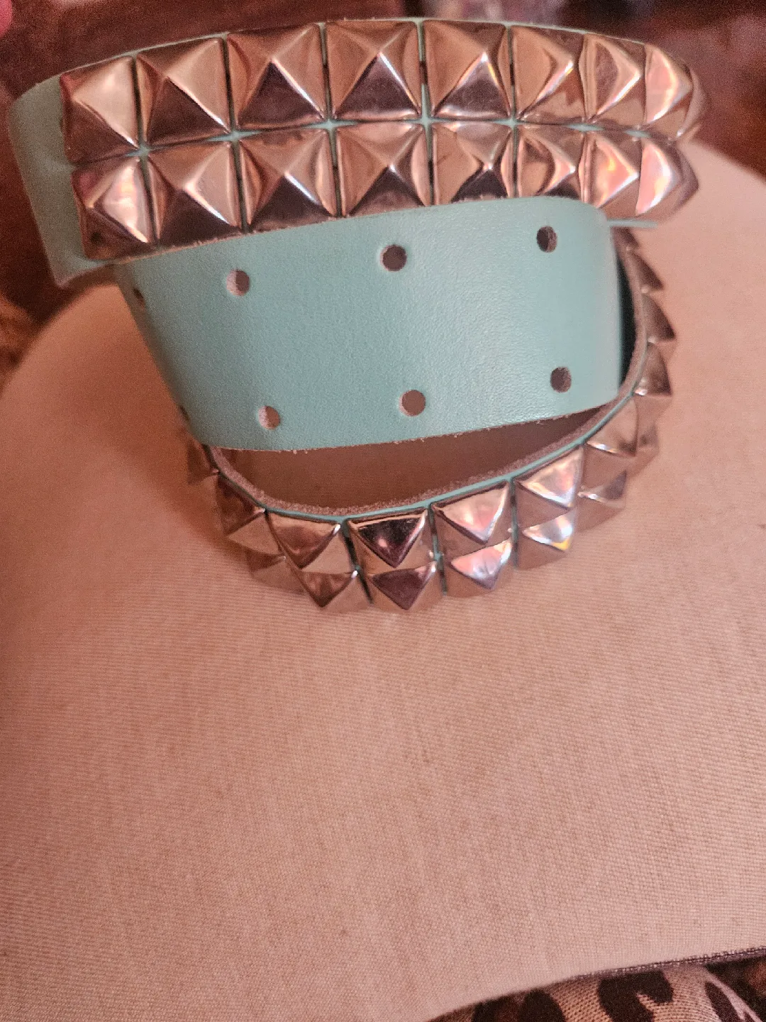 Light Blue Leather Belt w/ Silver  Studs image indicator(6)