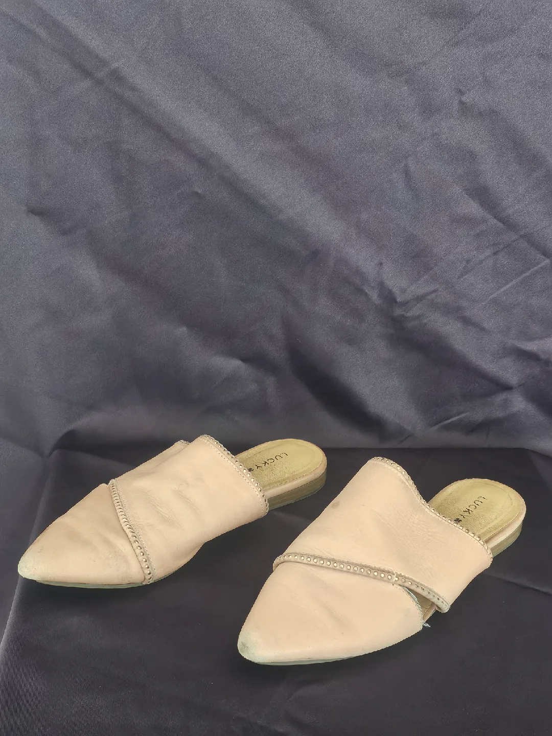 USED - Lucky Brand Blue Suede/Leather Mules - Size 6 thumbnail