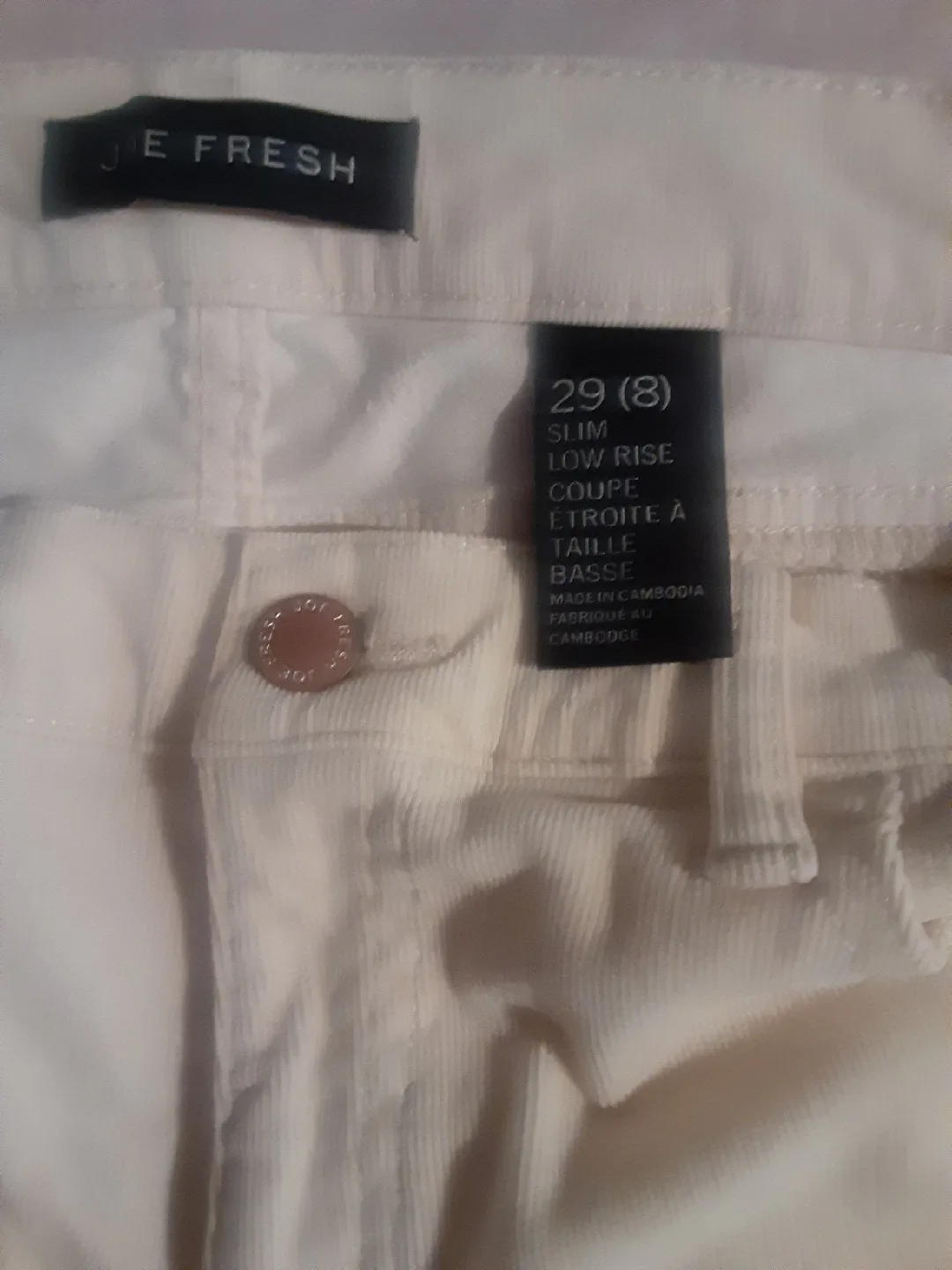Joe Fresh Slim Low Rise Corduroy Pants - Size 29 image indicator(2)