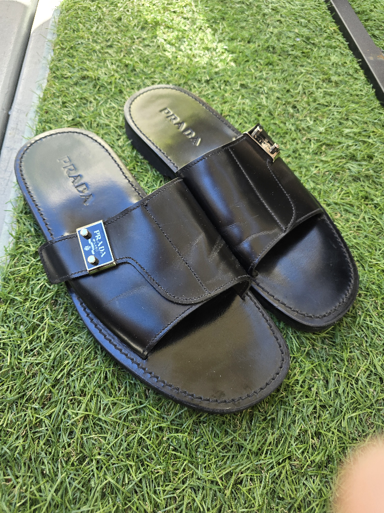 Prada Black Leather Slides - Size 10 - photo 2