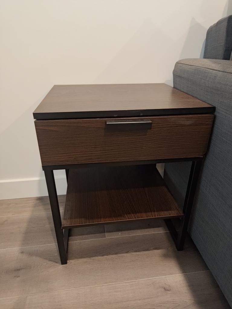 Brown Woodgrain Nightstand with Drawer - photo 2