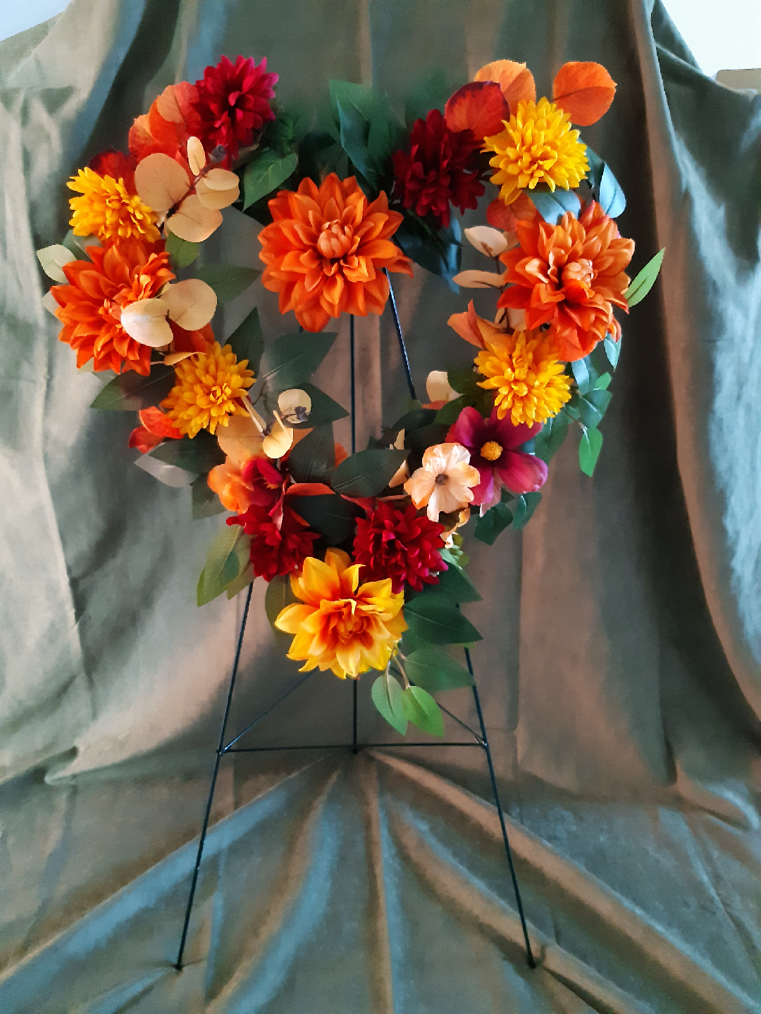 Fall faux flower wreath for your door or cemetery