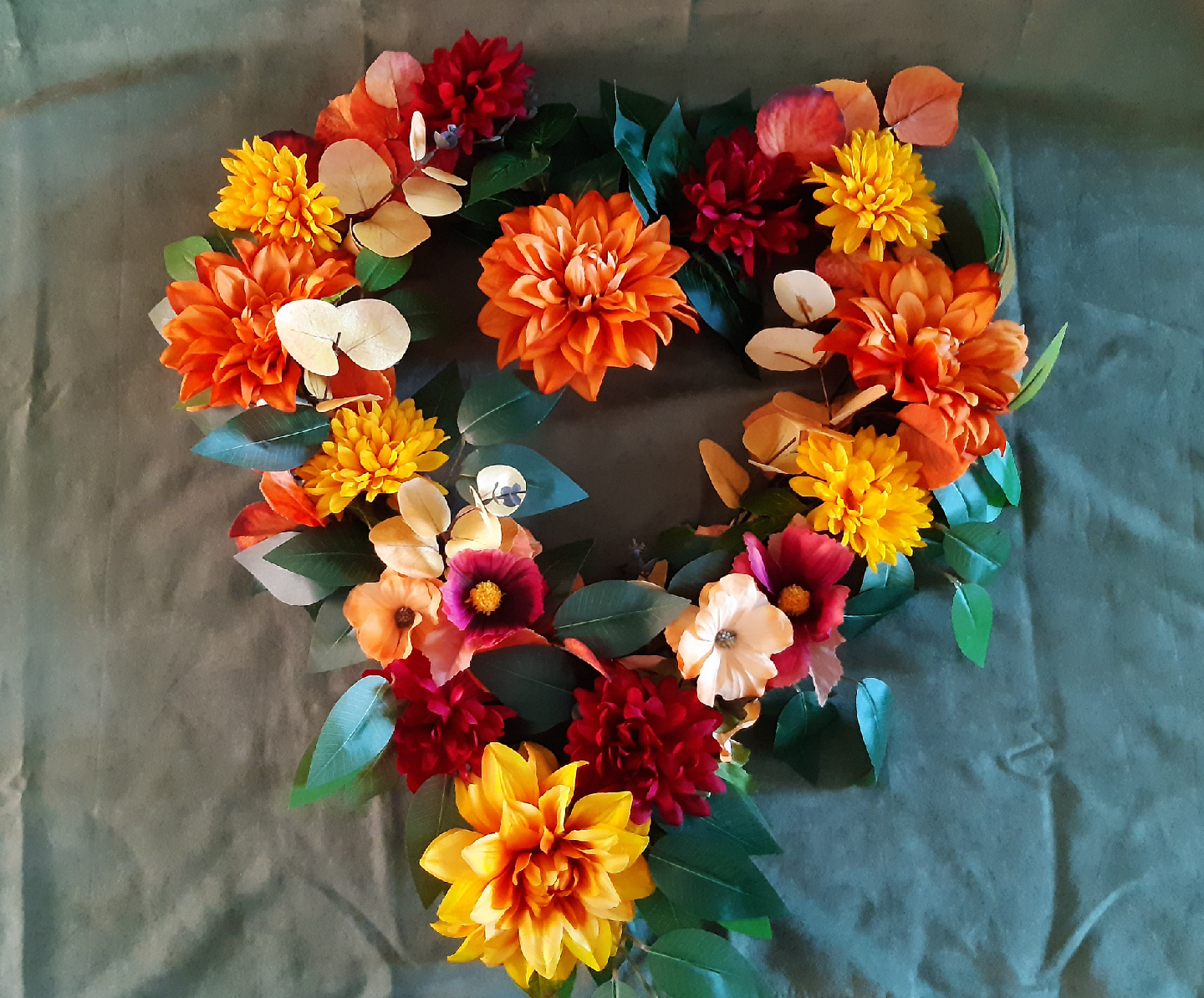 Fall faux flower wreath for your door or cemetery - photo 4