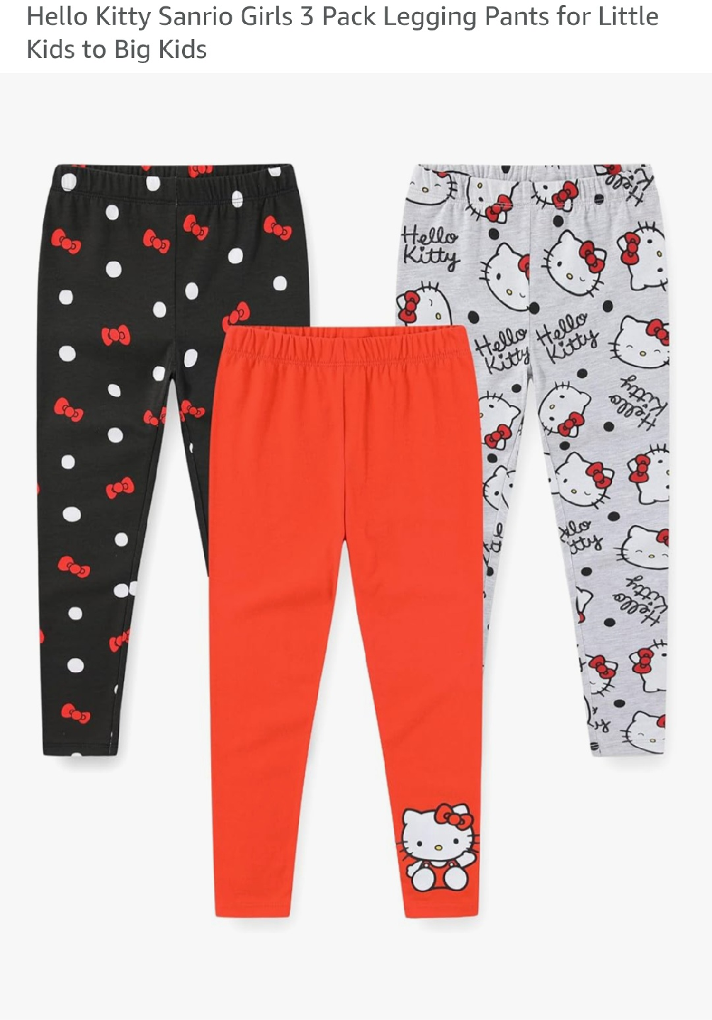 (Kids Girls-7) Hello Kitty Sanrio Girls 3-Pack Leggings