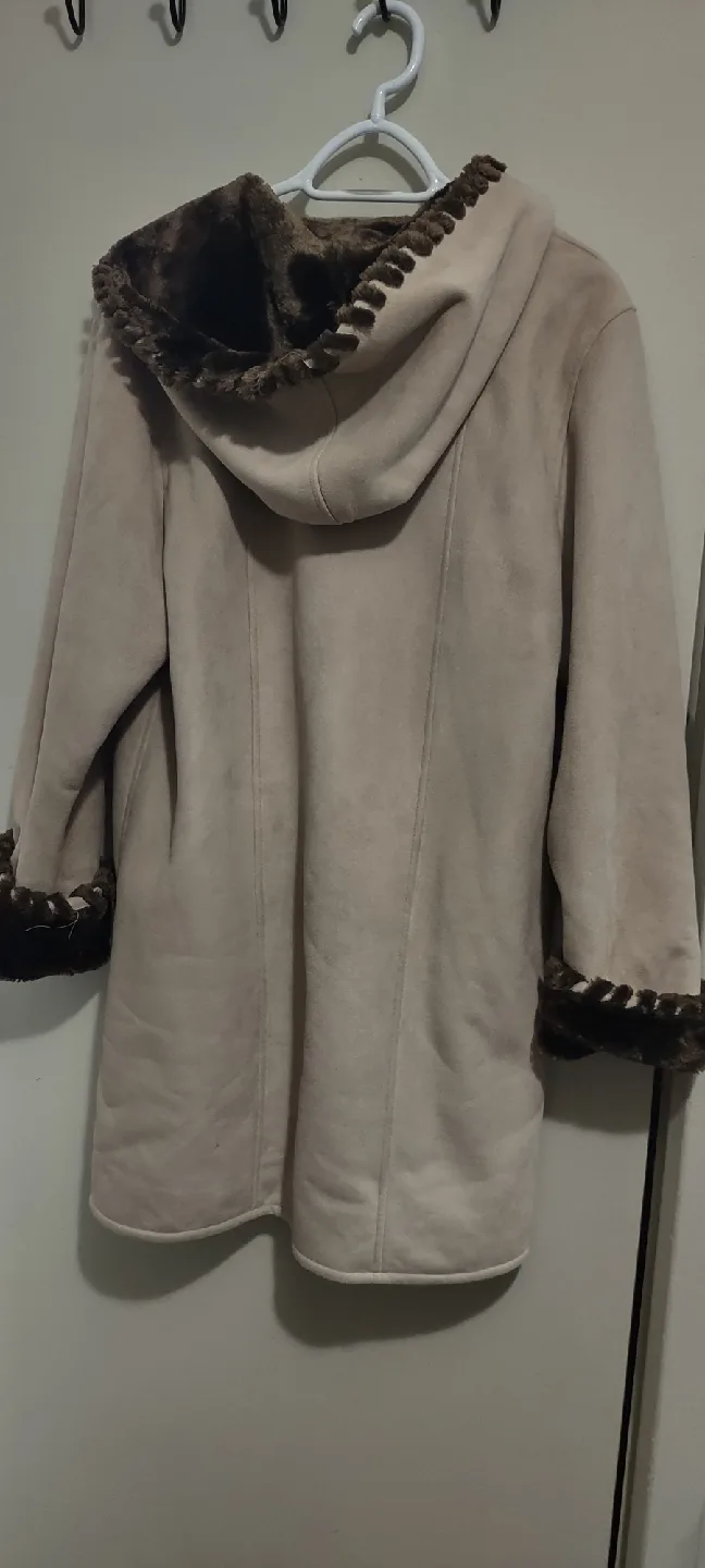 Pizazz Genuine suede leathe  Beige Hooded Coat image indicator(4)