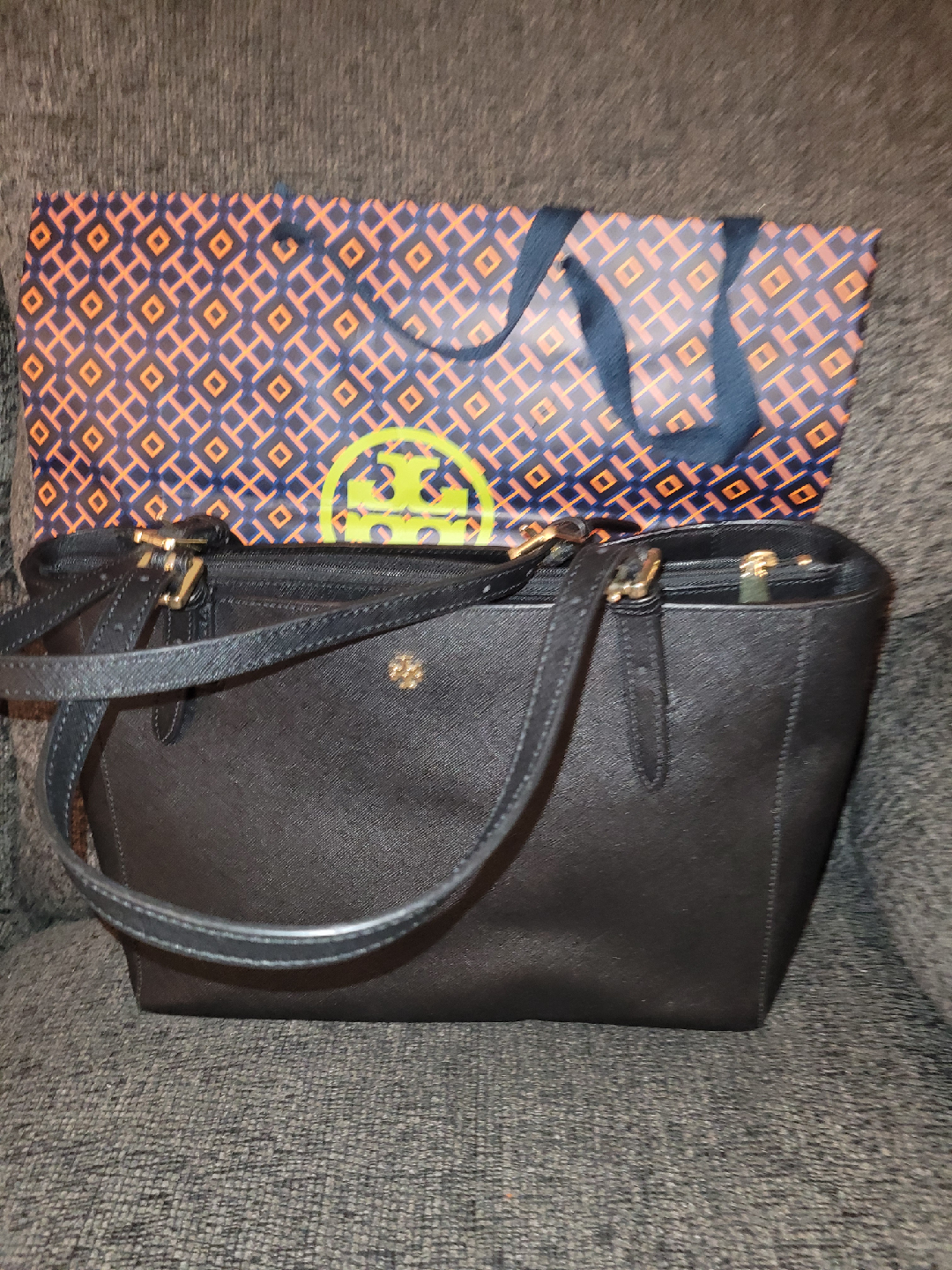Tory Burch Black Leather Tote Bag