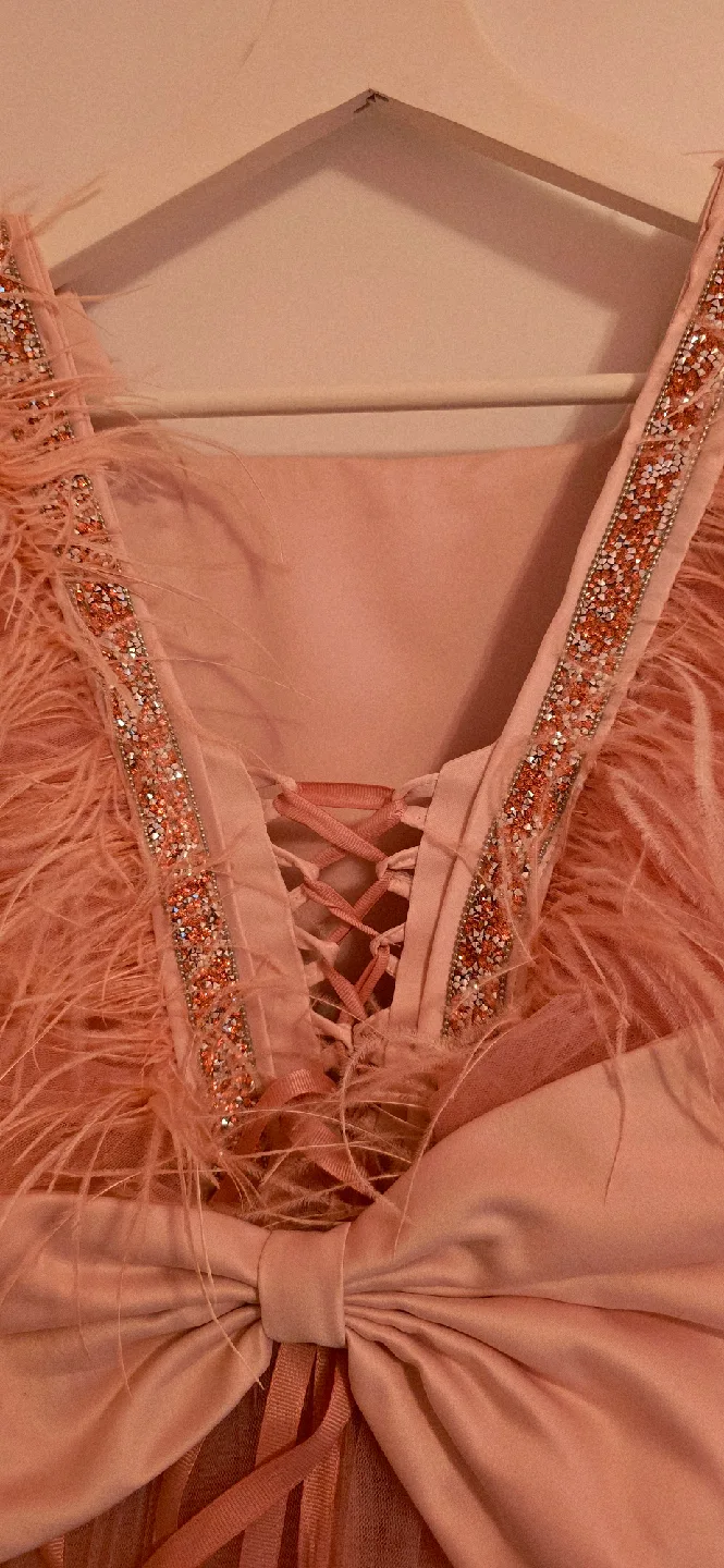 Fancy Pink Feather Dress /girls 8-11/adjustble image indicator(3)