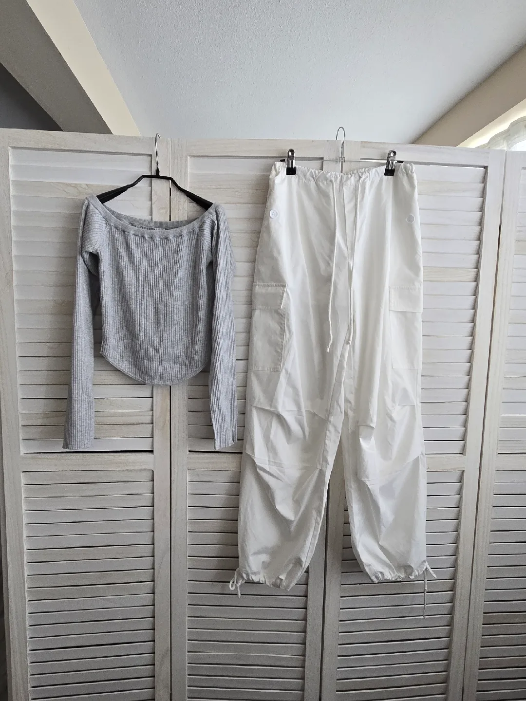 Women's Grey Long Sleeve & White Cargo Pants image indicator(2)