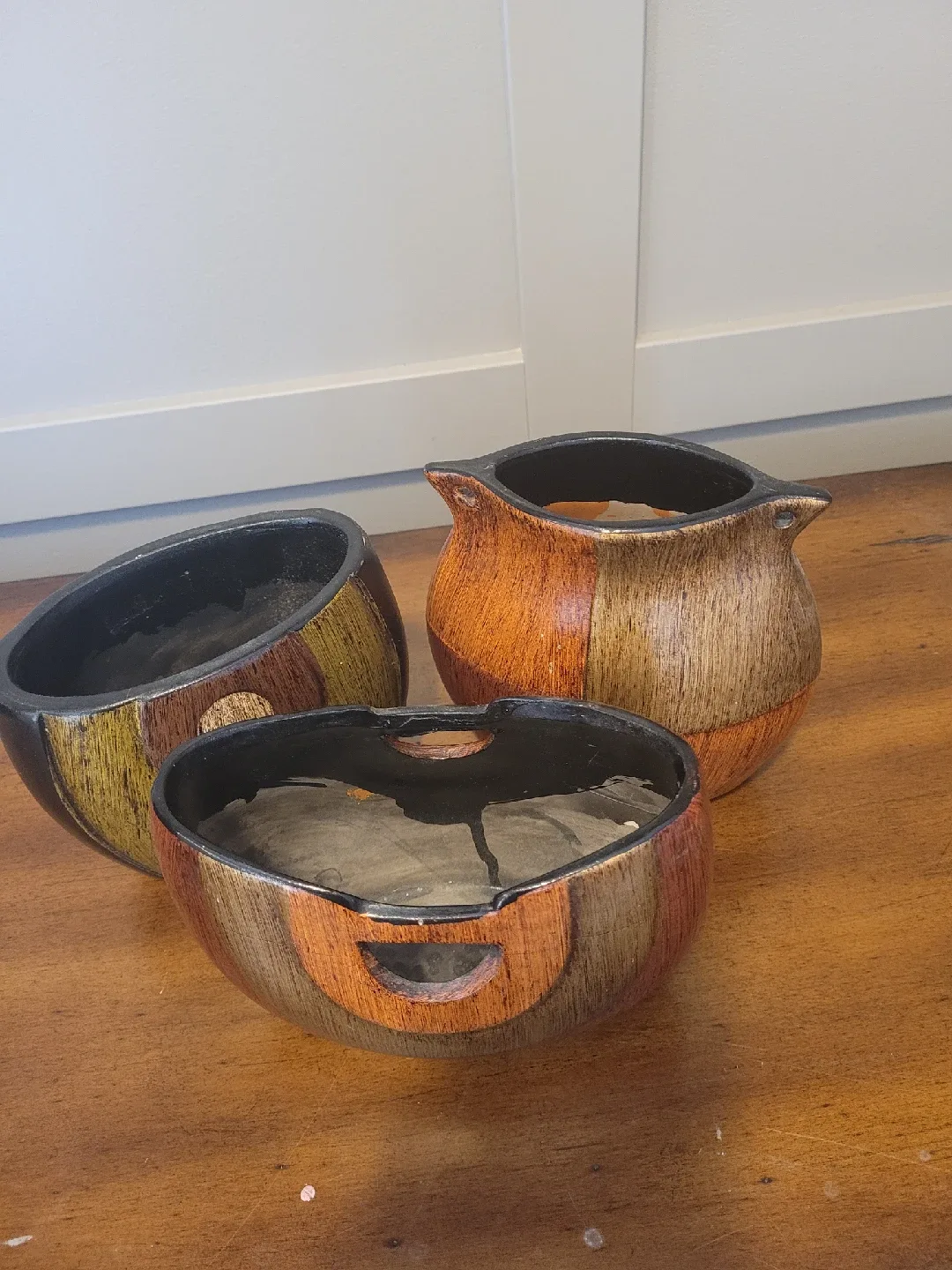 Decorative Brown Wooden Vases (Set of 3) thumbnail