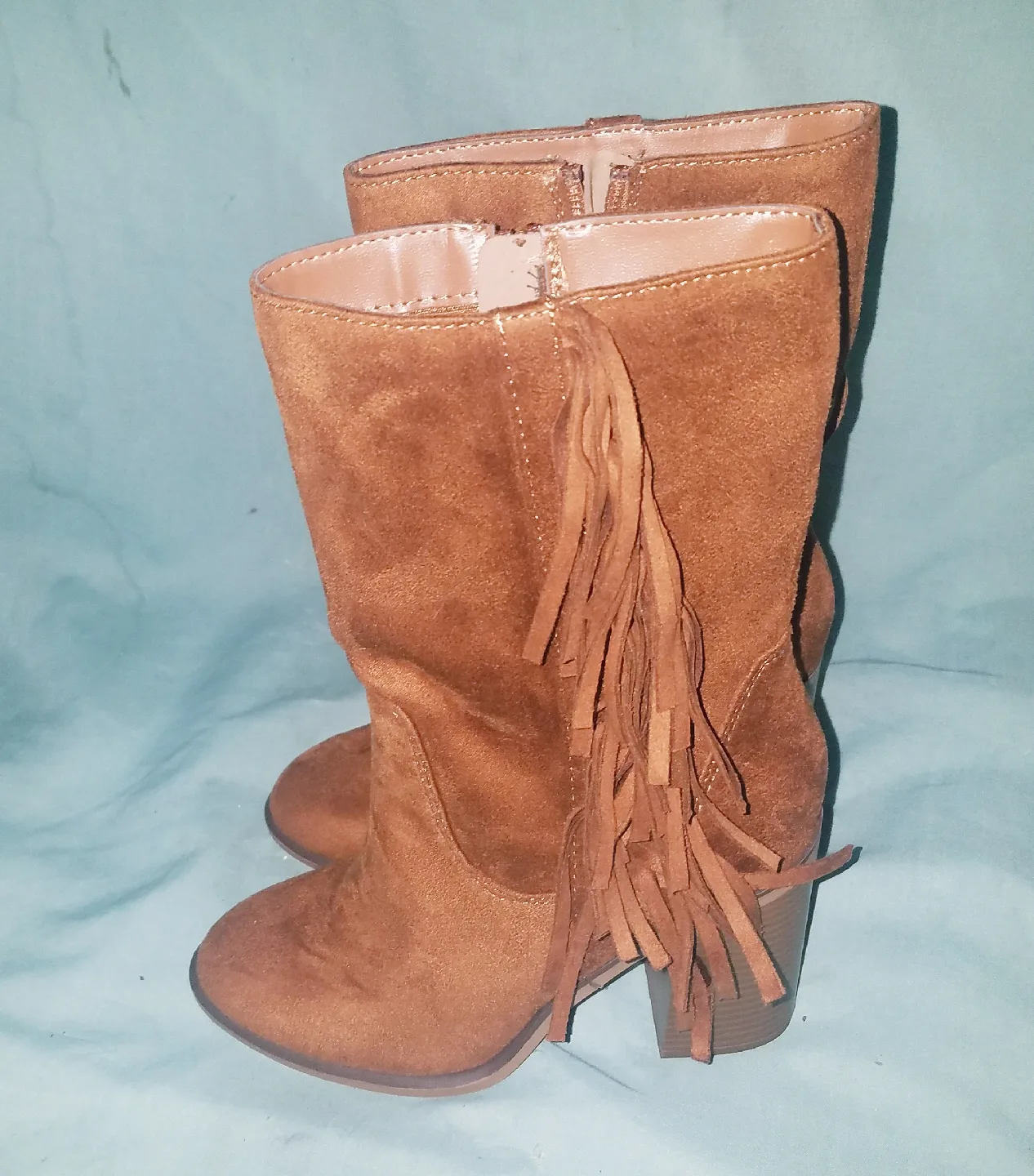 Faux Suede Western Fringed Zip Up Boots  Size 5.5 Never Worn image indicator(3)