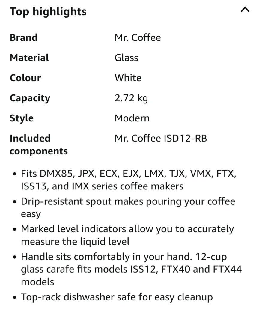 Carafe/Decanter for drip coffee maker: 12 cups image indicator(3)