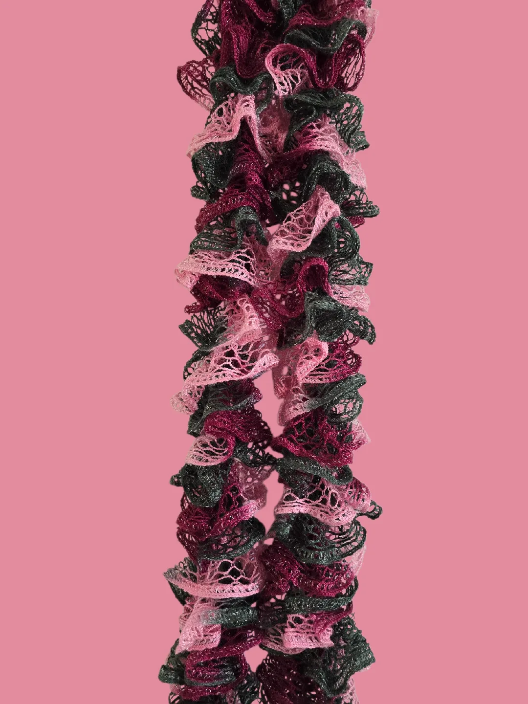 Ruffled Scarf - Pink, Green, Burgundy thumbnail