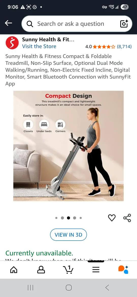 Sunny Health & Fitness Compact Treadmill, FOLDABLE! image indicator(5)