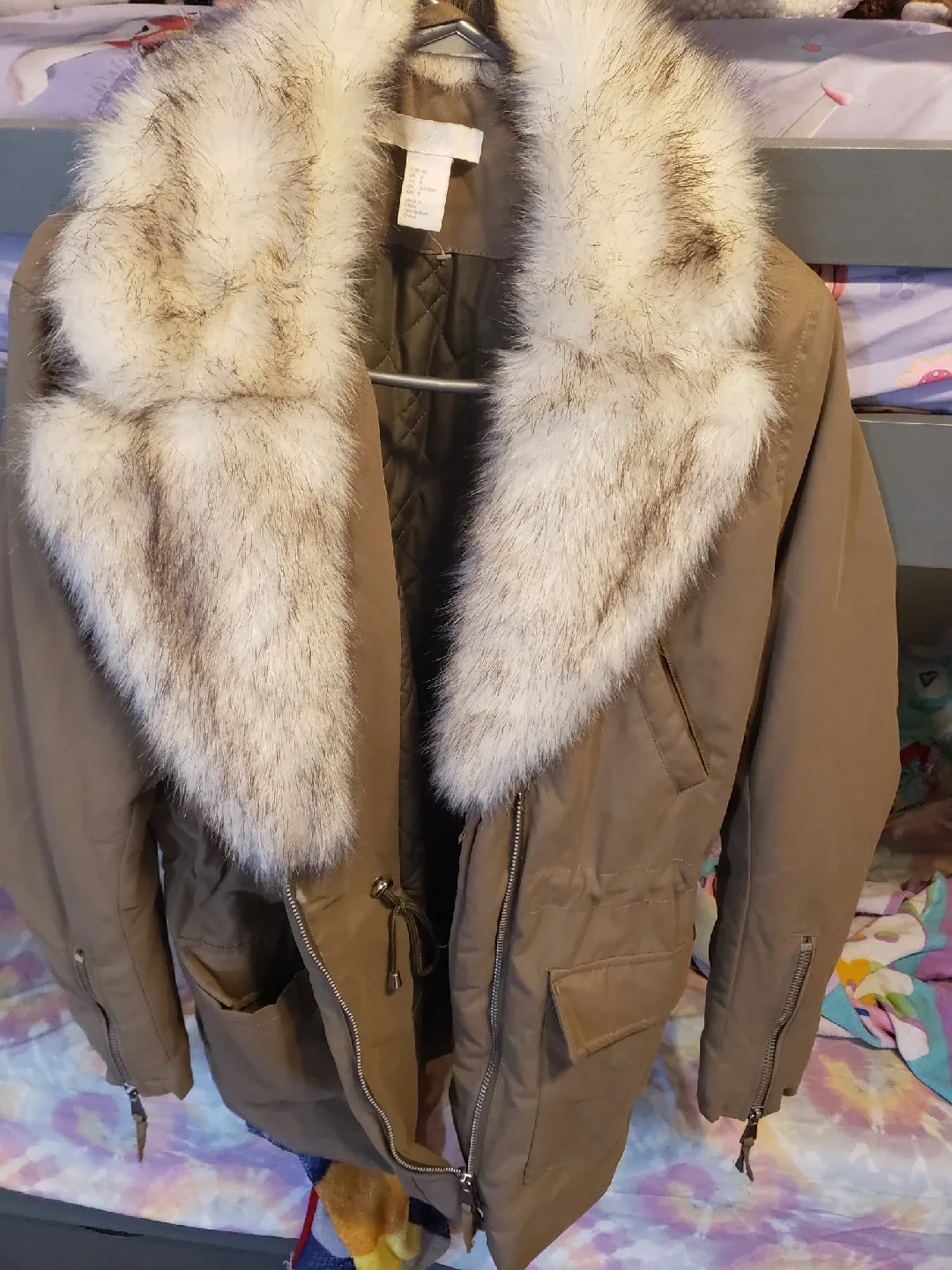 H&M Parka Jacket with Faux Fur Collar - Size 8 thumbnail