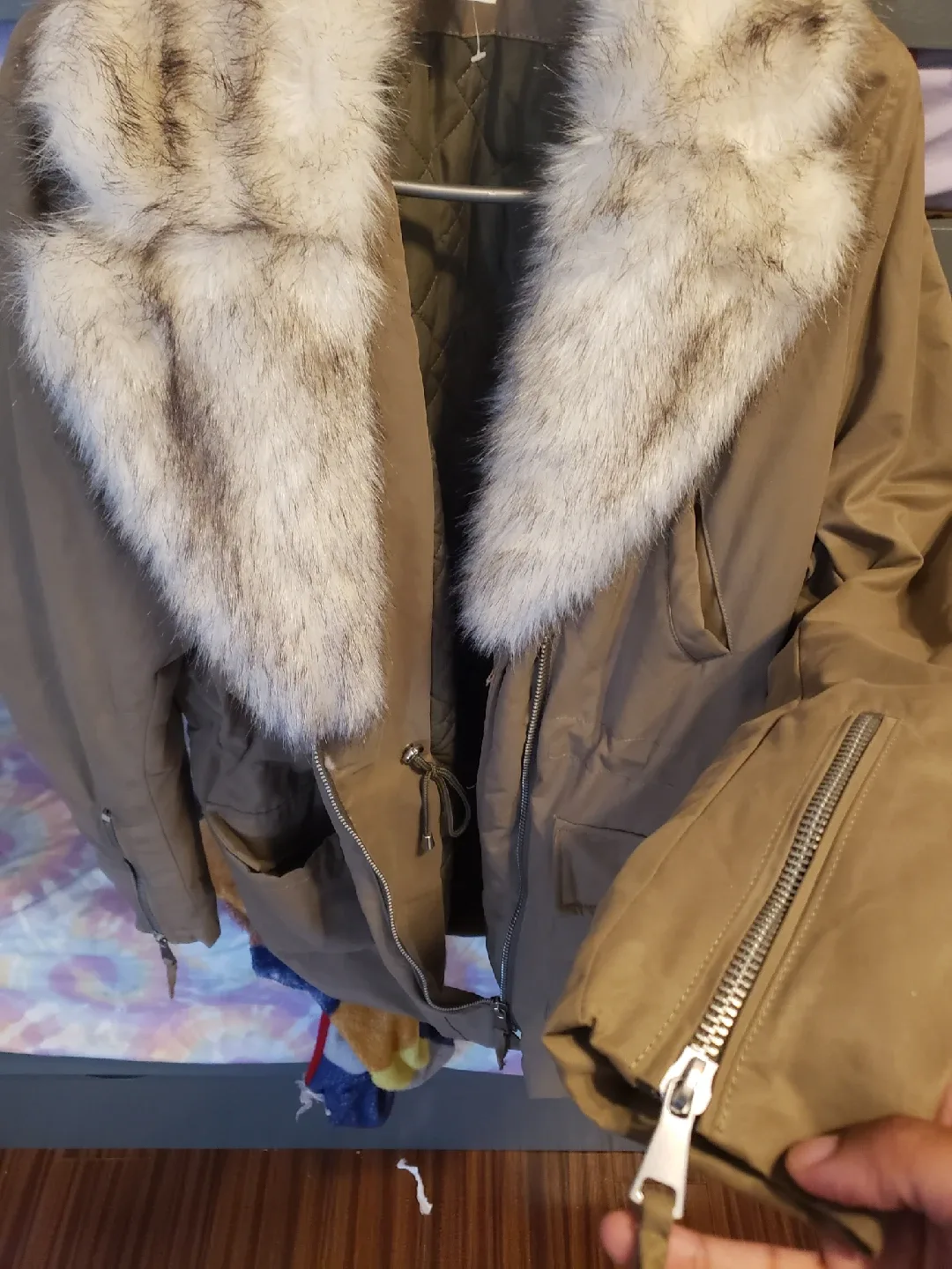 H&M Parka Jacket with Faux Fur Collar - Size 8 image indicator(4)