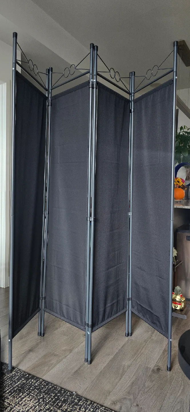 Black 4-Panel Room Divider - 6ft Tall thumbnail