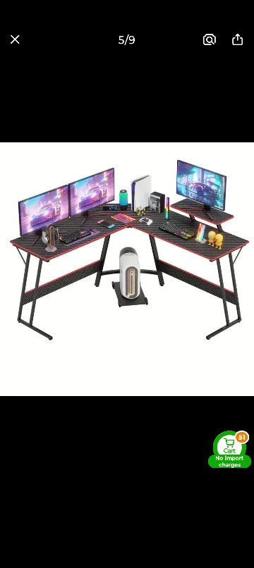 L-Shaped Corner Gaming Desk carbo fiber image indicator(2)